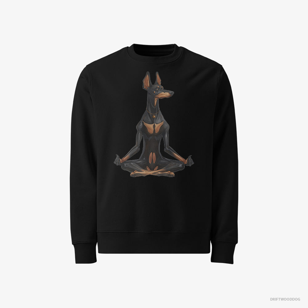 Dobermann Sweatshirt – Men Black Sweatshirt Classic – Meditating during Yoga (on White Background)