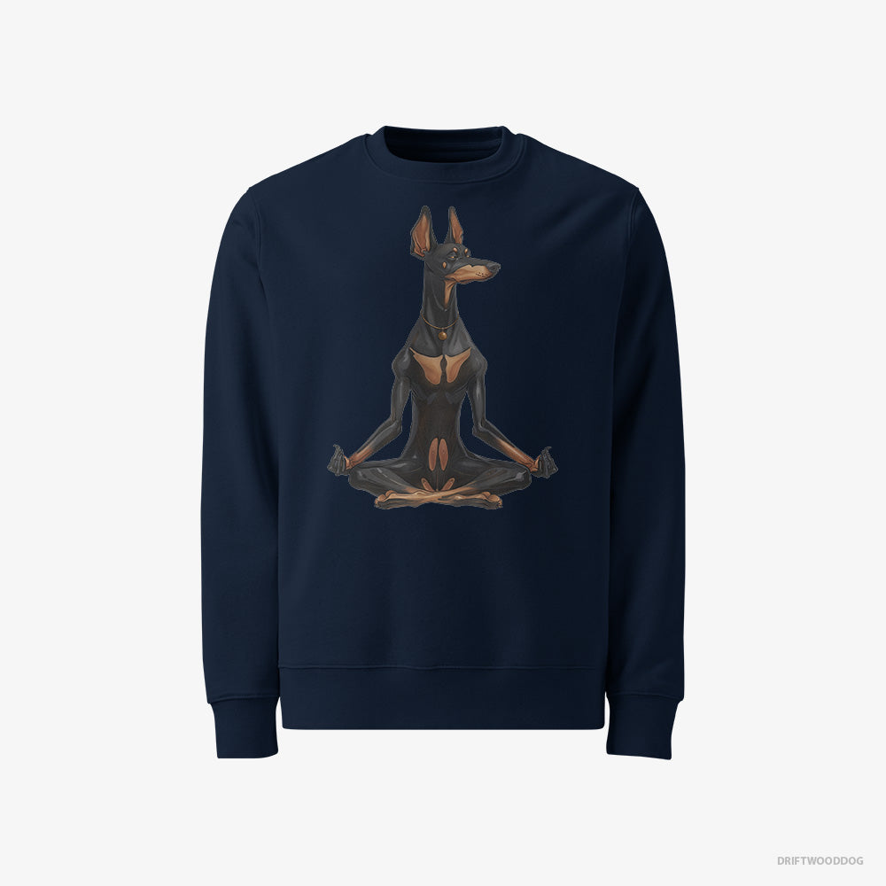 Dobermann Sweatshirt – Men Navy Sweatshirt Classic – Meditating during Yoga (on White Background)