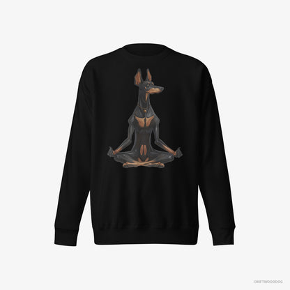 Dobermann Sweatshirt – Men Black Sweatshirt Eco-Friendly – Meditating during Yoga (on White Background)