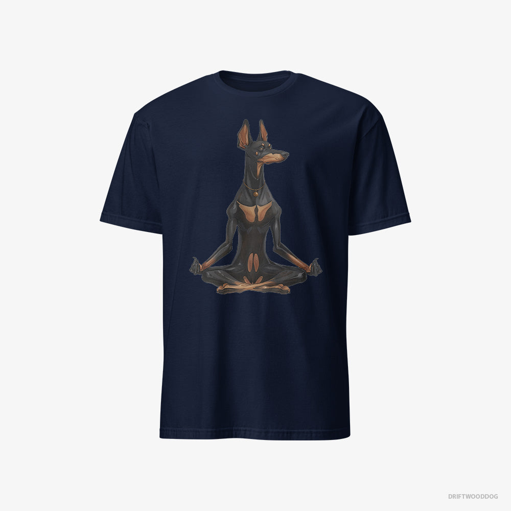 Dobermann T-Shirt – Men Navy T-Shirt Classic – Meditating during Yoga (on White Background)