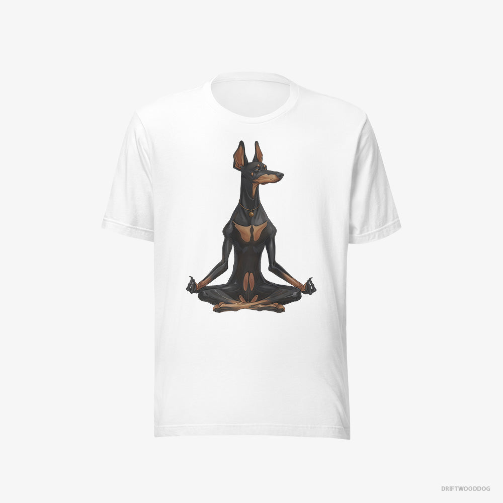 Dobermann T-Shirt – Men White T-Shirt Eco-Friendly – Meditating during Yoga (on White Background)