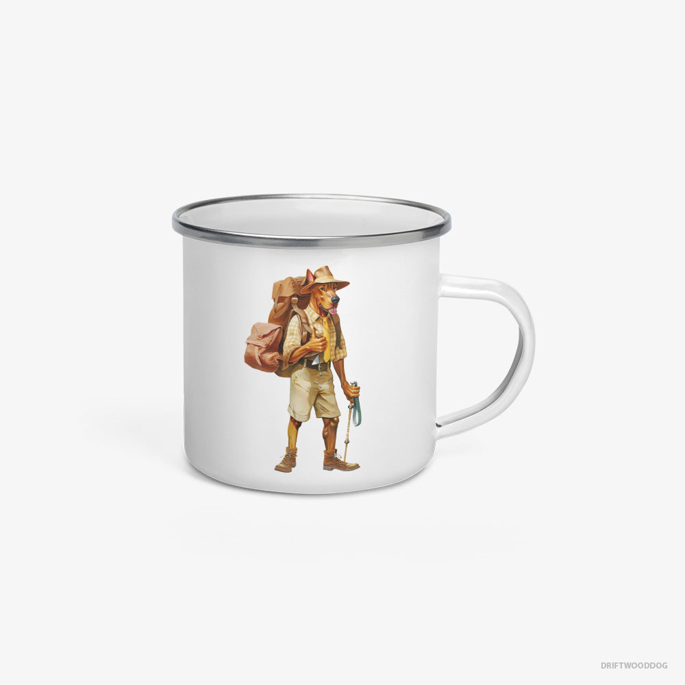 Dobermann Hiking with a Backpack Enamel Mug