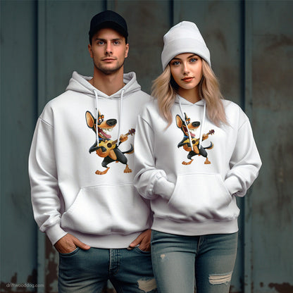 Funny Dobermann Playing Guitar Hoodie – Unique Dog Hoodies for Pet Lovers Gift