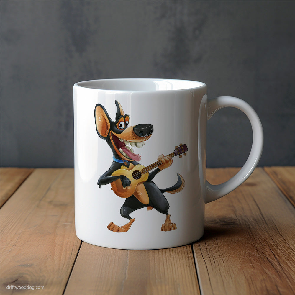 Funny Dobermann Playing Guitar Mug – Unique Dog Cups | Dog-Themed Mugs