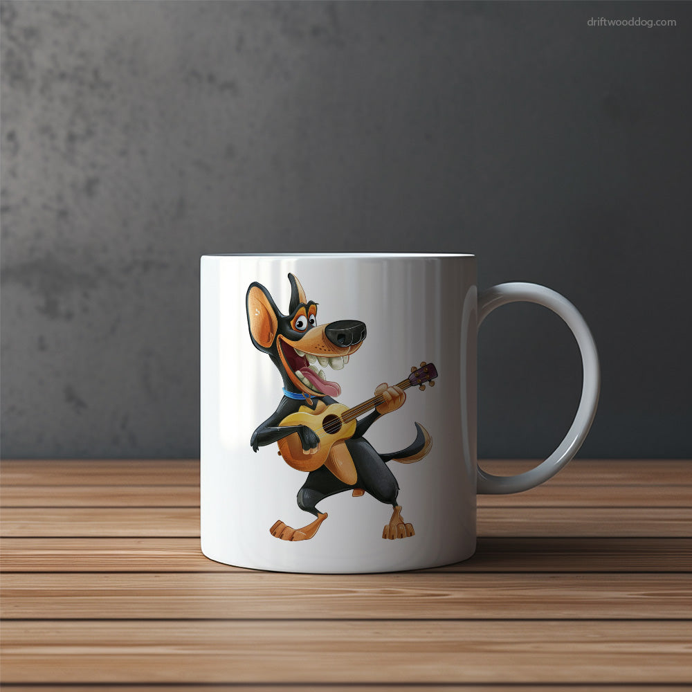 Funny Dobermann Playing Guitar Mug – Funny Dog Coffee Mugs | Quirky Canine Drinkware