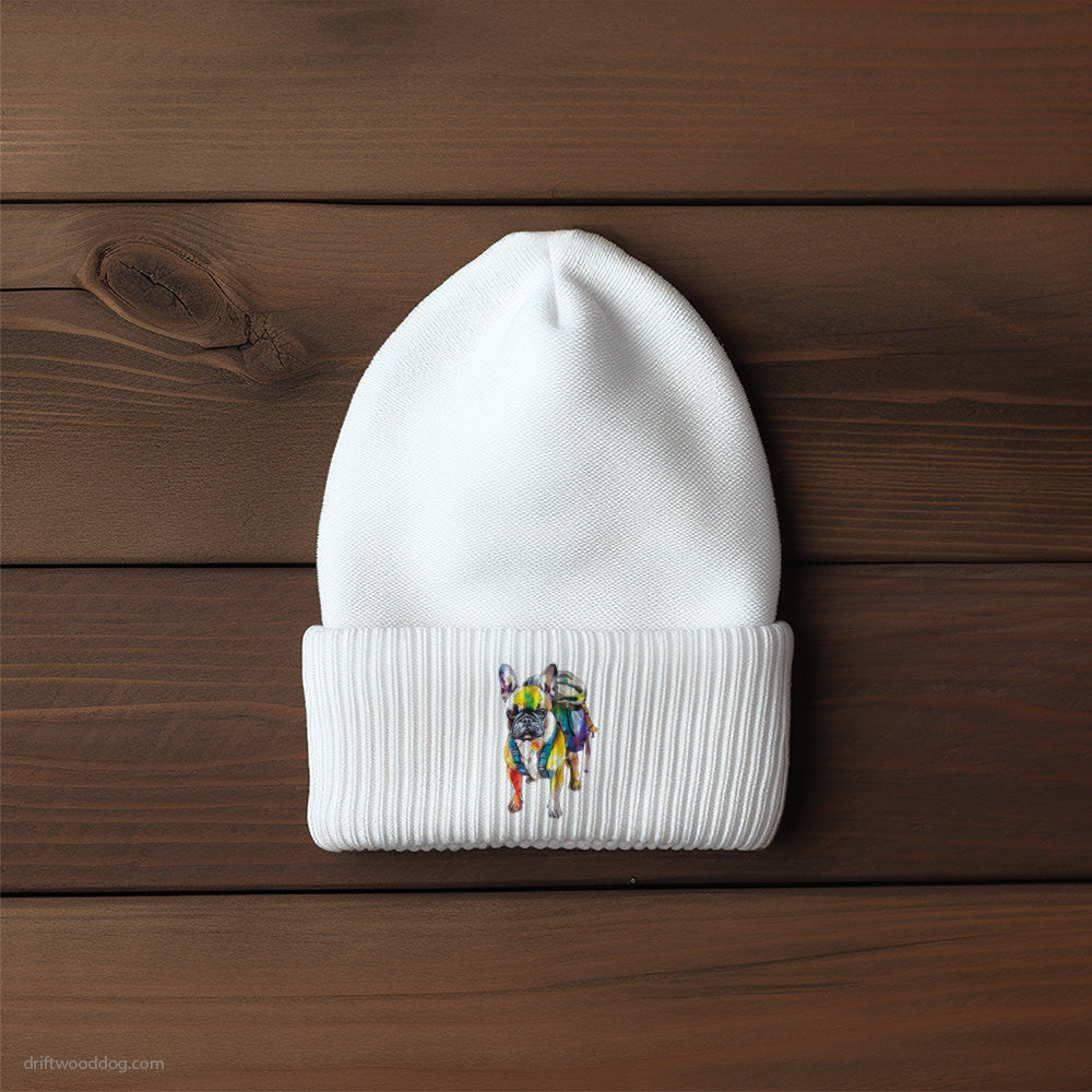 Rainbow French Bulldog with a Backpack Beanie – Unisex Beanie for Dog Lovers