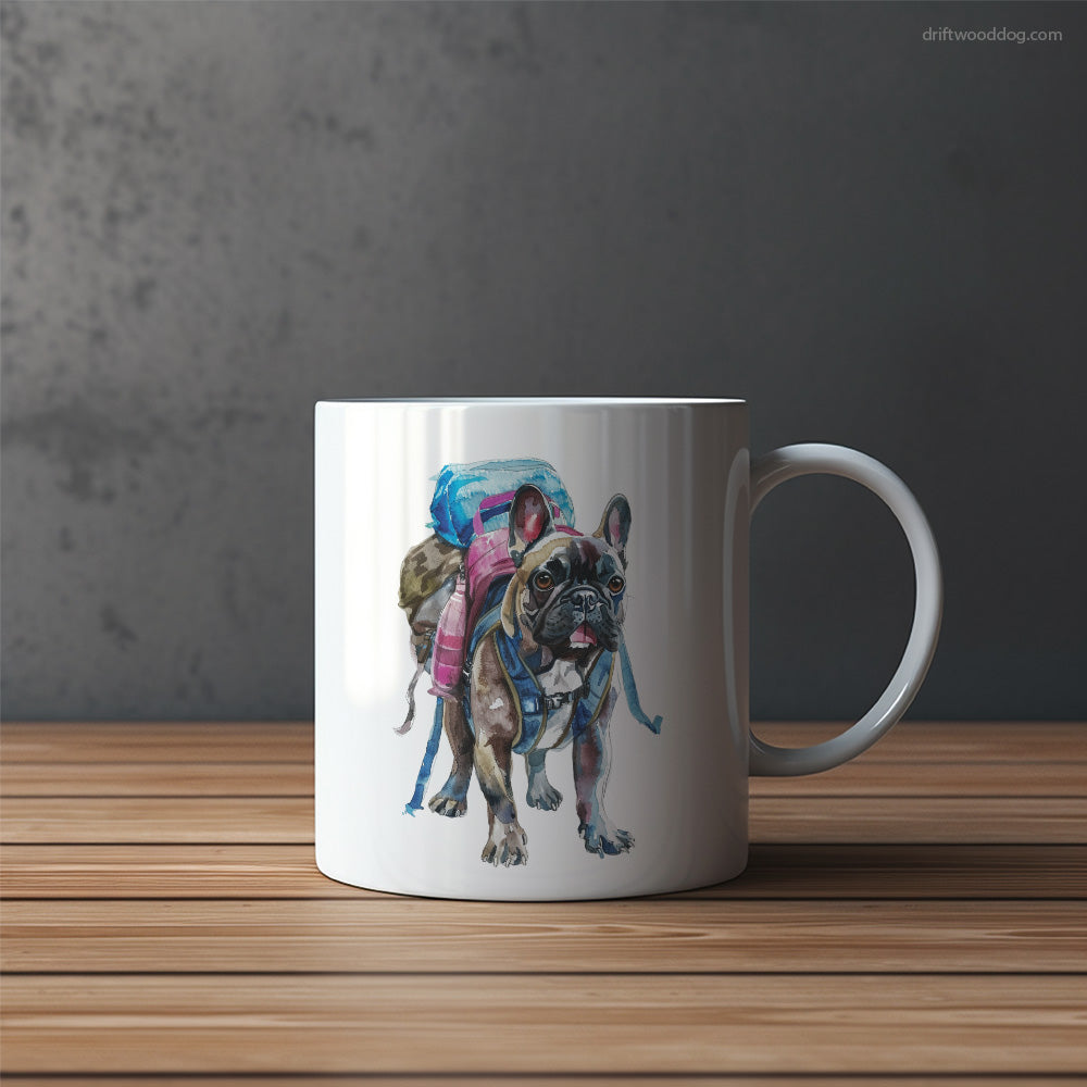 French Bulldog Ready for Hiking Mug – Funny Dog Coffee Mugs | Quirky Canine Drinkware