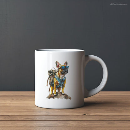 French Bulldog Exploring with a Backpack and Sunglasses Mug – Custom Dog Mugs | Personalized Pet Mugs