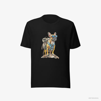 French Bulldog Exploring with a Backpack and Sunglasses Black T-Shirt