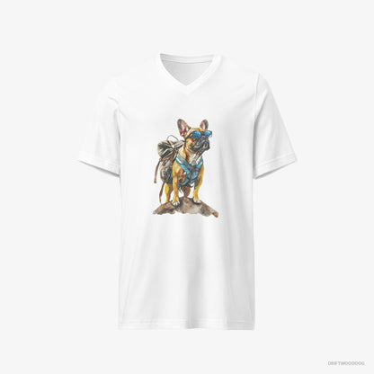 French Bulldog Exploring with a Backpack and Sunglasses White T-Shirt