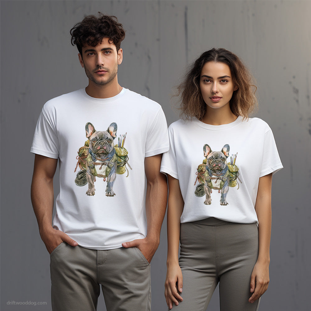 French Bulldog Rambling with a Rucksack T-Shirt – Unisex T-Shirt for Dog Lovers 