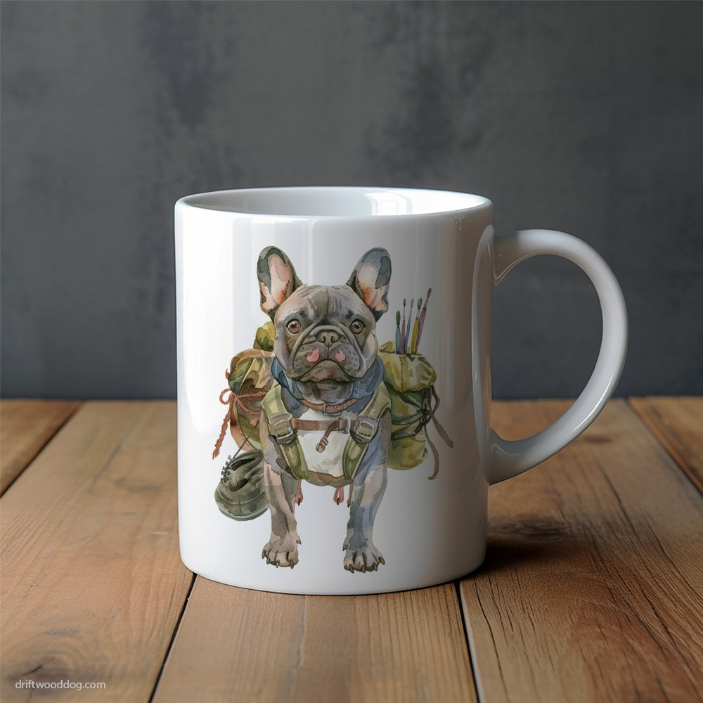 French Bulldog Rambling with a Rucksack Mug – Unique Dog Cups | Dog-Themed Mugs