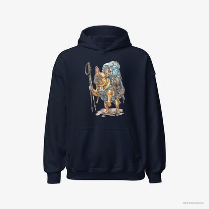 French Bulldog Backpacking Expedition Navy Hoodie