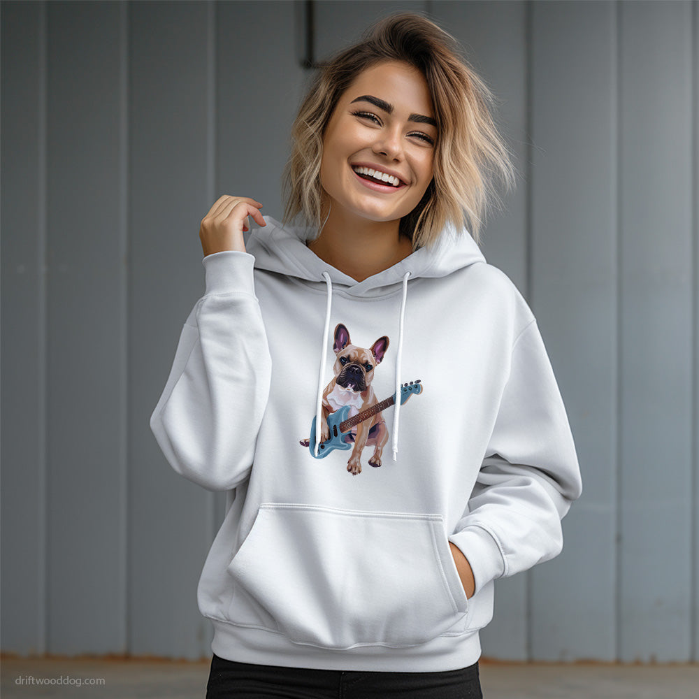 French Bulldog Playing Guitar Hoodie – Dog Graphic Hoodie for Women