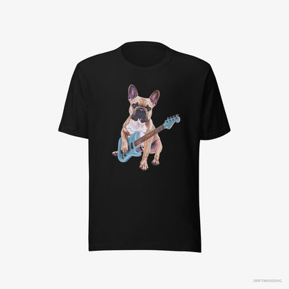 French Bulldog T-Shirt – Men Black T-Shirt Eco-Friendly – Playing Guitar (on White Background)