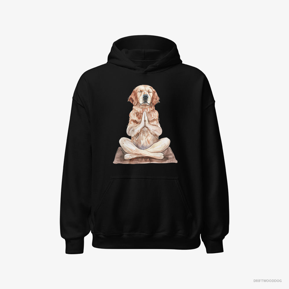 Golden Retriever Hoodie – Men Black Hoodie Classic – Meditating during Yoga (on White Background)