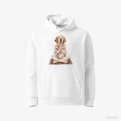 Golden Retriever Hoodie – Men White Hoodie Eco-Friendly – Meditating during Yoga (on White Background)