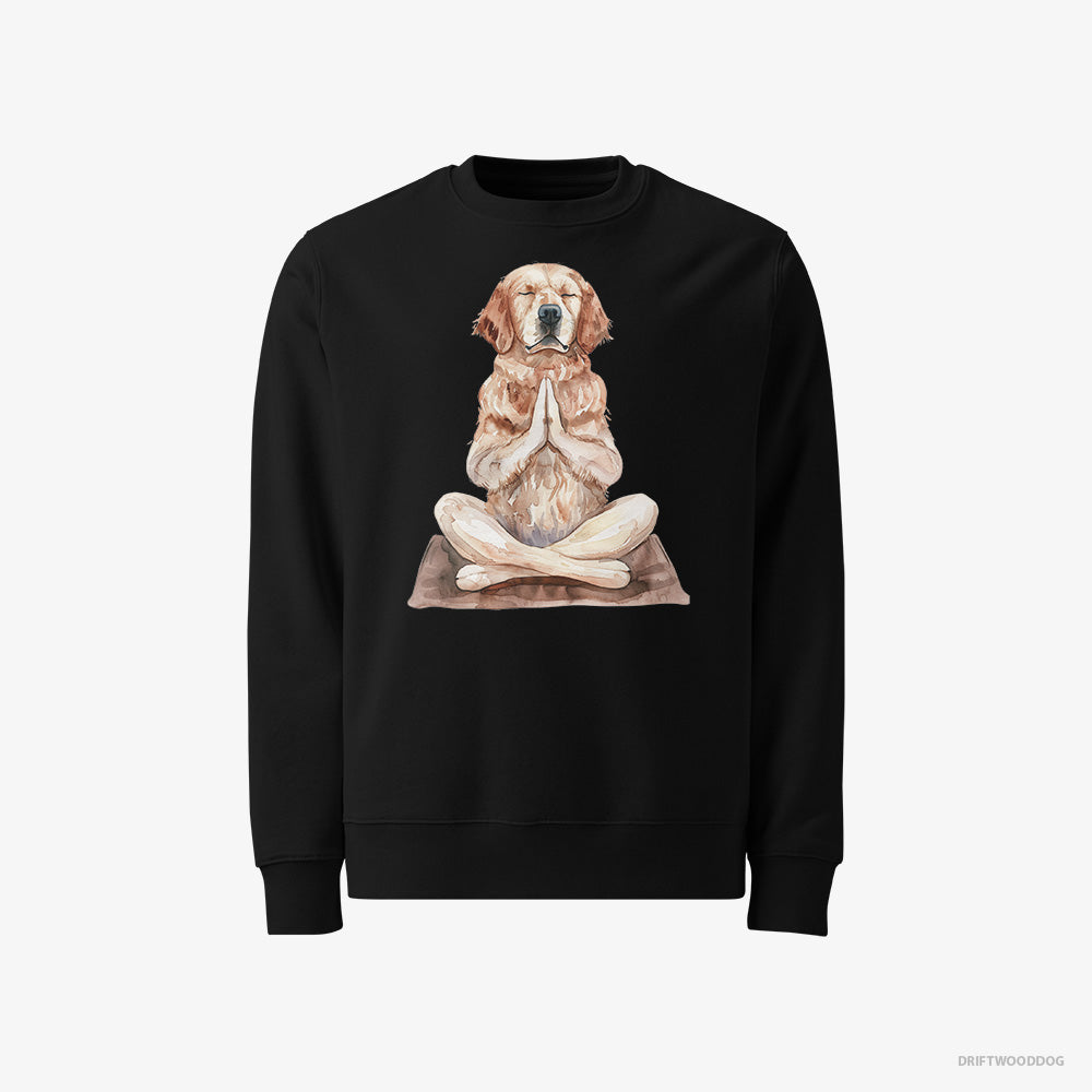 Golden Retriever Sweatshirt – Men Black Sweatshirt Classic – Meditating during Yoga (on White Background)