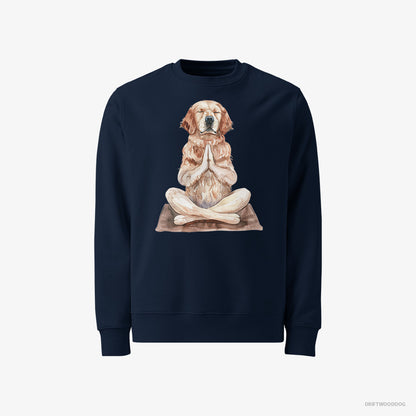 Golden Retriever Sweatshirt – Men Navy Sweatshirt Classic – Meditating during Yoga (on White Background)