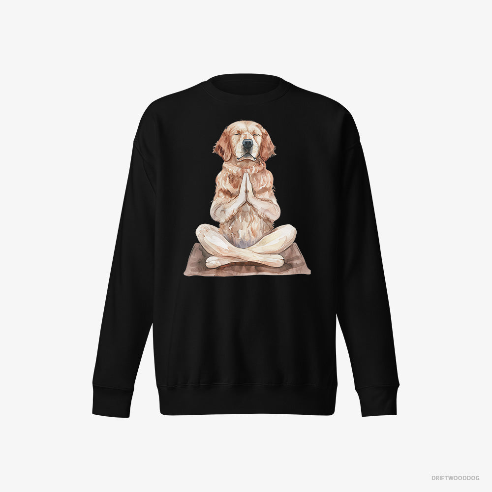 Golden Retriever Sweatshirt – Men Black Sweatshirt Eco-Friendly – Meditating during Yoga (on White Background)