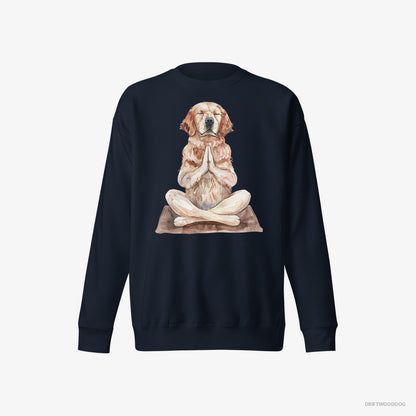 Golden Retriever Sweatshirt – Men Navy Sweatshirt Eco-Friendly – Meditating during Yoga (on White Background)