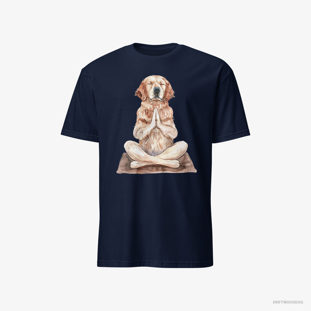 Golden Retriever T-Shirt – Men Navy T-Shirt Classic – Meditating during Yoga (on White Background)