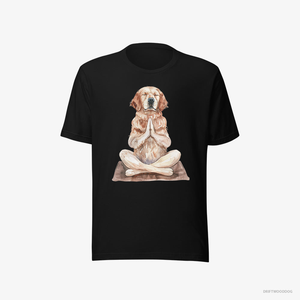 Golden Retriever T-Shirt – Men Black T-Shirt Eco-Friendly – Meditating during Yoga (on White Background)