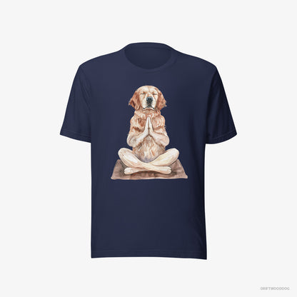 Golden Retriever T-Shirt – Men Navy T-Shirt Eco-Friendly – Meditating during Yoga (on White Background)