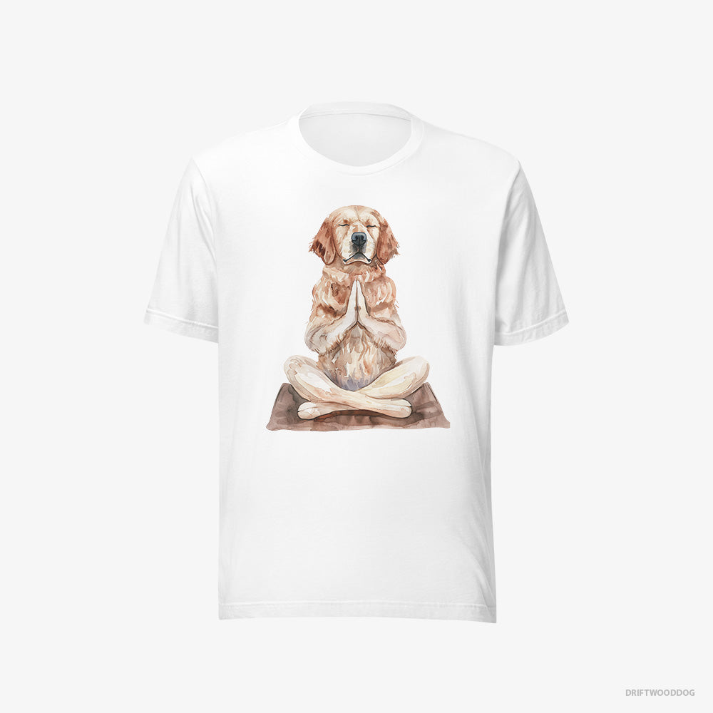 Golden Retriever T-Shirt – Women White T-Shirt Eco-Friendly – Meditating during Yoga (on White Background)