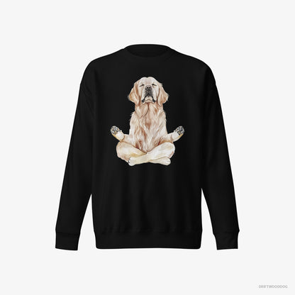 Golden Retriever Sweatshirt – Women Black Sweatshirt Eco-Friendly – Doing Yoga (on White Background)