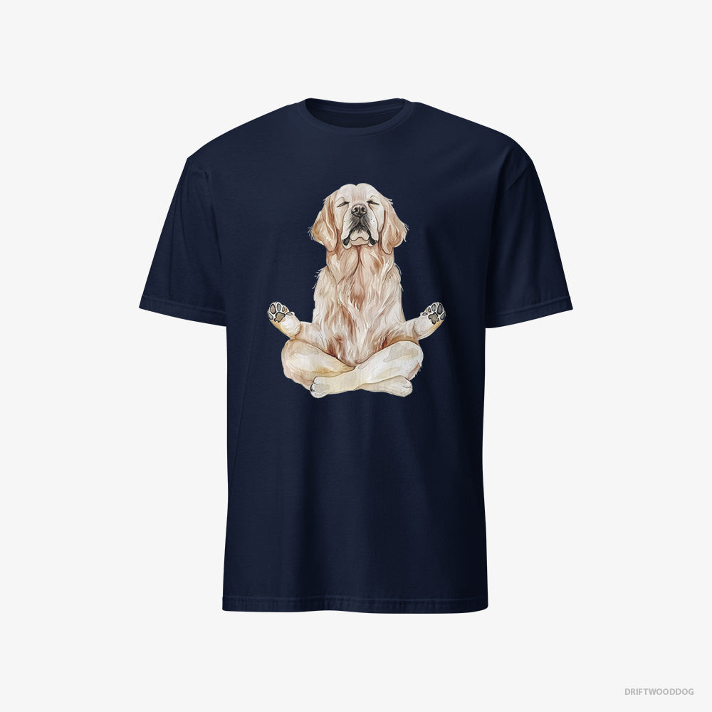 Golden Retriever T-Shirt – Men Navy T-Shirt Classic – Doing Yoga (on White Background)