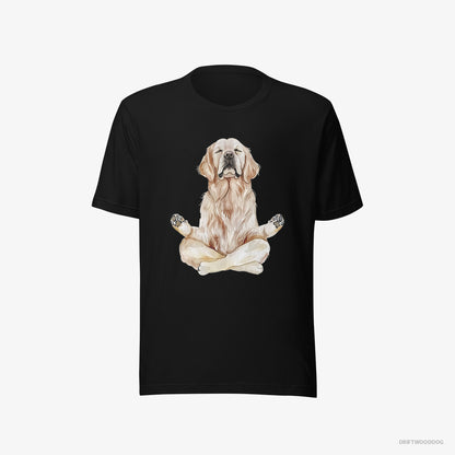 Golden Retriever T-Shirt – Men Black T-Shirt Eco-Friendly – Doing Yoga (on White Background)