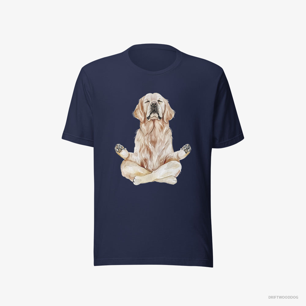 Golden Retriever T-Shirt – Men Navy T-Shirt Eco-Friendly – Doing Yoga (on White Background)