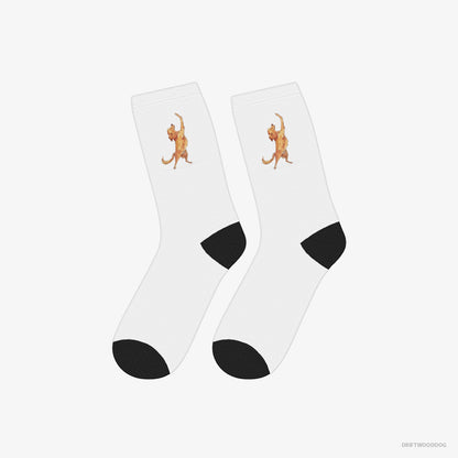 Golden Retriever Socks – Unisex White Socks Classic – Having Yoga Session (on White Background)