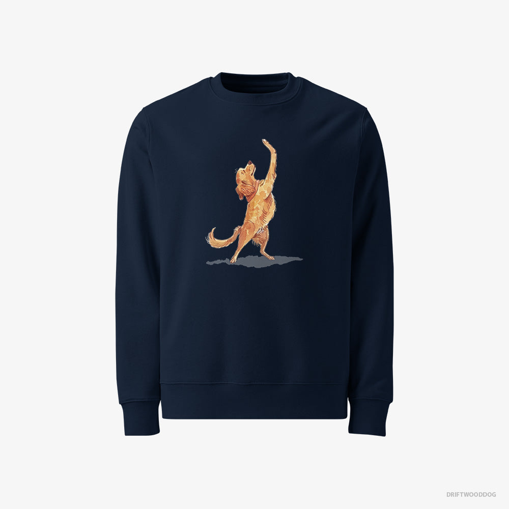 Golden Retriever Sweatshirt – Men Navy Sweatshirt Classic – Having Yoga Session (on White Background)