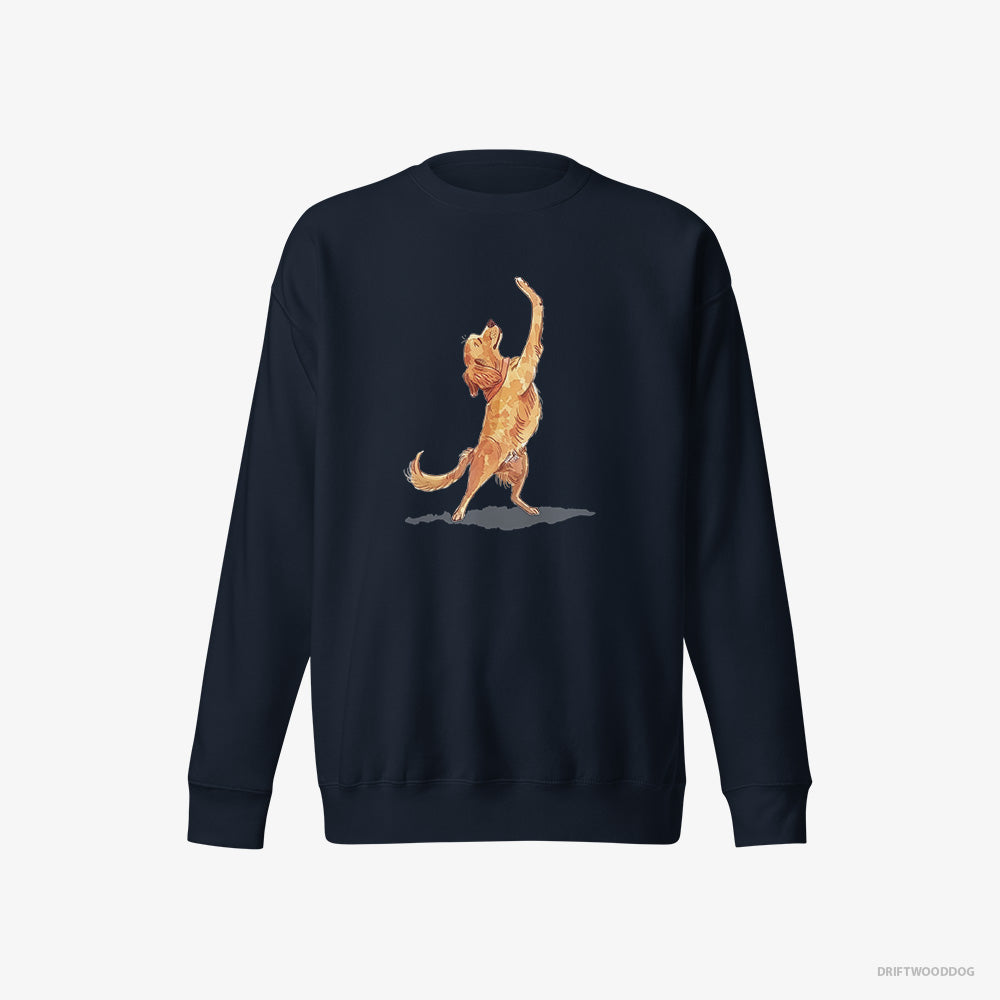 Golden Retriever Sweatshirt – Men Navy Sweatshirt Eco-Friendly – Having Yoga Session (on White Background)