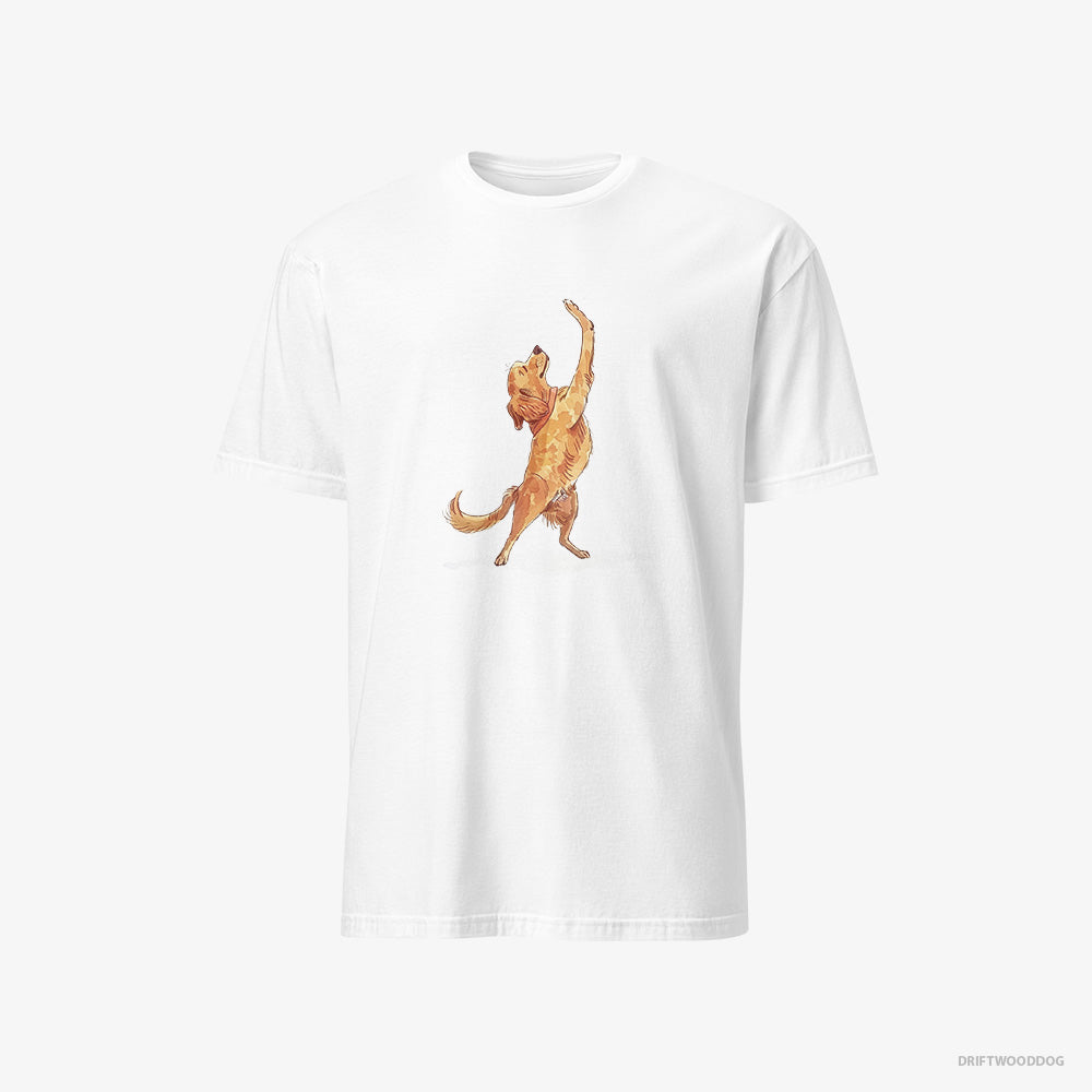 Golden Retriever T-Shirt – Men White T-Shirt Classic – Having Yoga Session (on White Background)