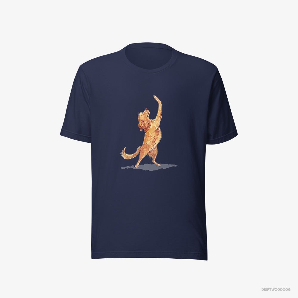 Golden Retriever T-Shirt – Women Navy T-Shirt Eco-Friendly – Having Yoga Session (on White Background)