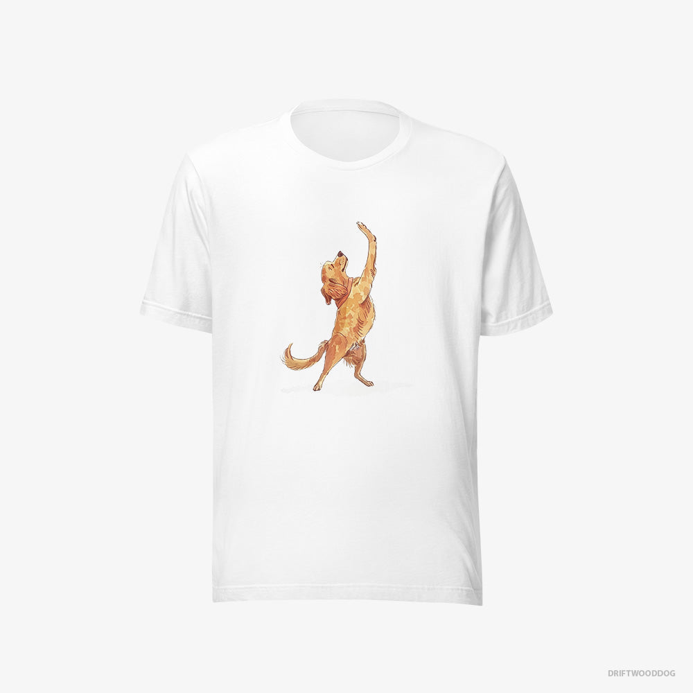 Golden Retriever T-Shirt – Women White T-Shirt Eco-Friendly – Having Yoga Session (on White Background)