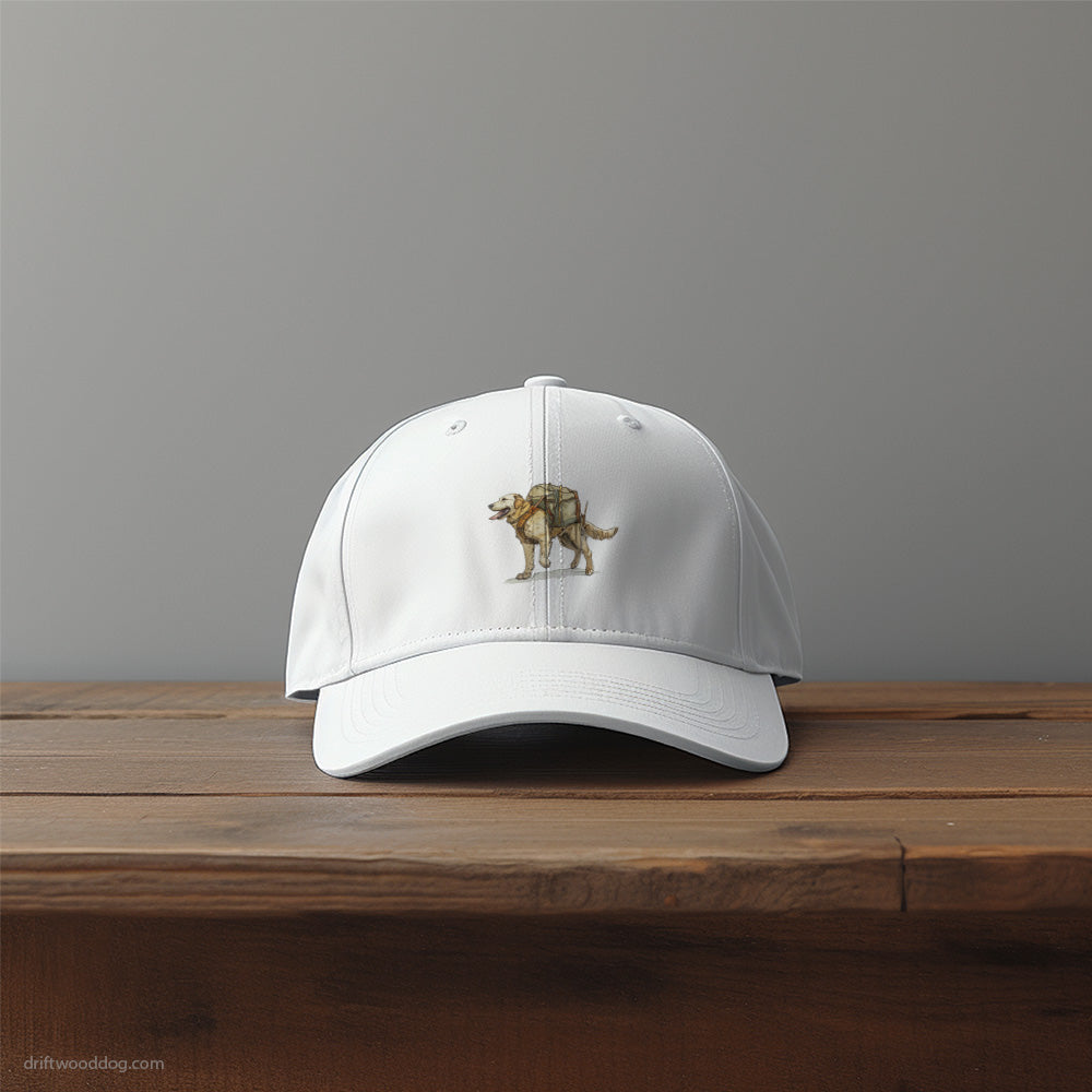 Golden Retriever Exploring with a Backpack Hat – Unique Dog-Themed Hats for Dog Lovers