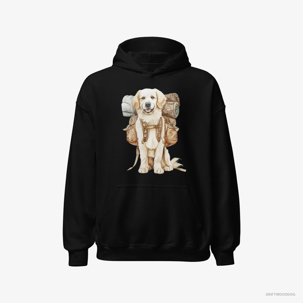 Golden Retriever Hoodie – Men Black Hoodie Classic – Ready to Go Hiking (on White Background)