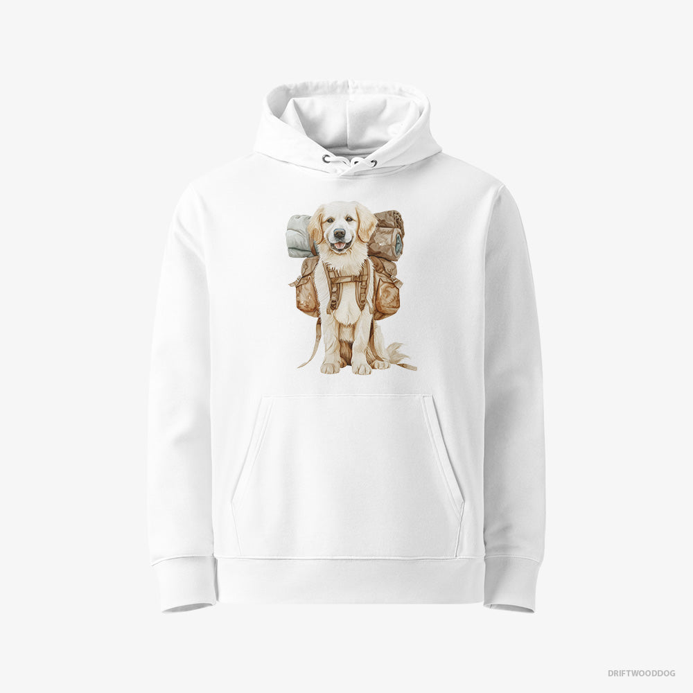 Golden Retriever Hoodie – Men White Hoodie Eco-Friendly – Ready to Go Hiking (on White Background)