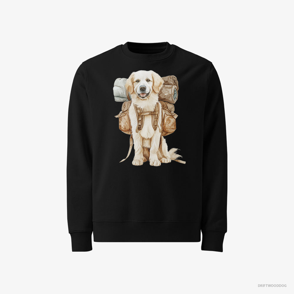 Golden Retriever Sweatshirt – Men Black Sweatshirt Classic – Ready to Go Hiking (on White Background)