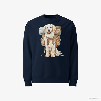 Golden Retriever Sweatshirt – Men Navy Sweatshirt Classic – Ready to Go Hiking (on White Background)