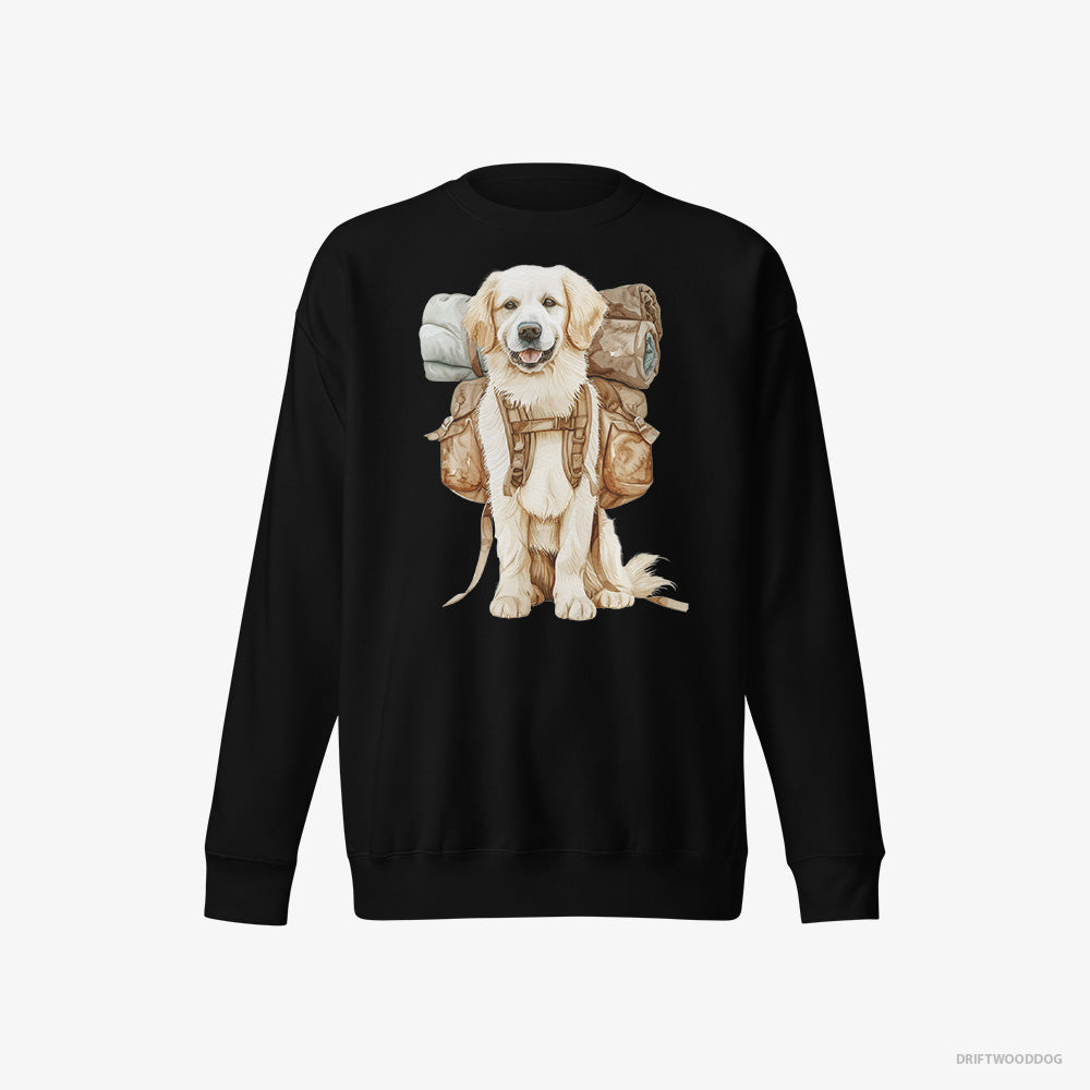 Golden Retriever Sweatshirt – Women Black Sweatshirt Eco-Friendly – Ready to Go Hiking (on White Background)