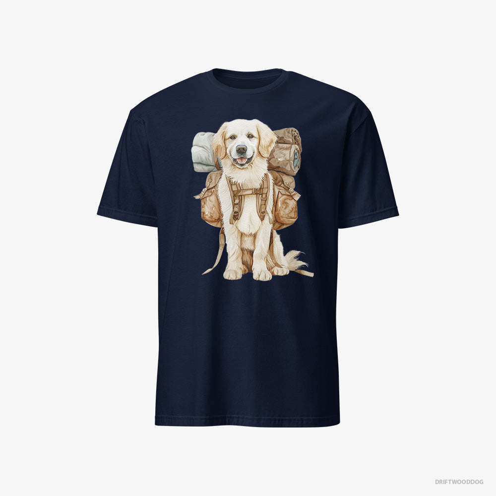 Golden Retriever T-Shirt – Men Navy T-Shirt Classic – Ready to Go Hiking (on White Background)