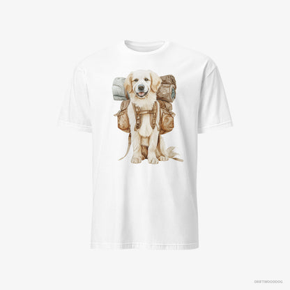 Golden Retriever T-Shirt – Men White T-Shirt Classic – Ready to Go Hiking (on White Background)