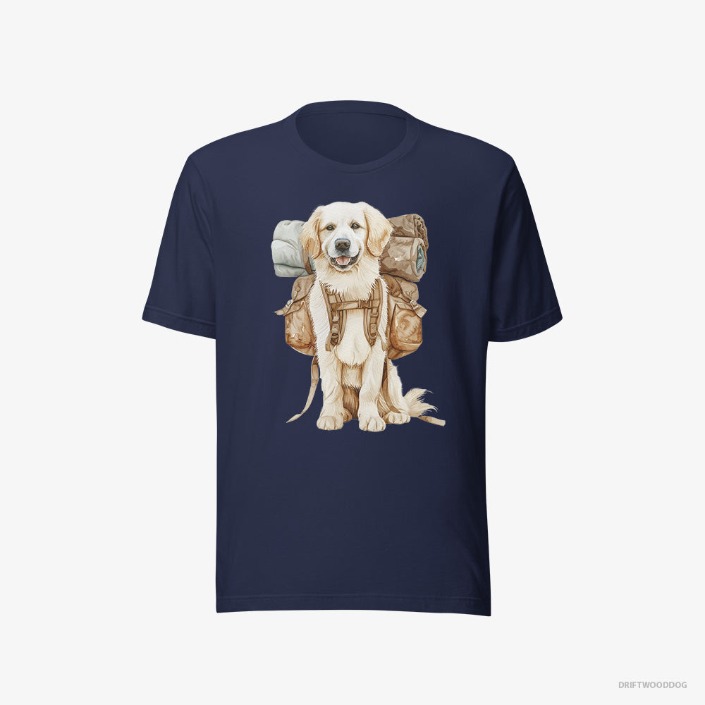 Golden Retriever T-Shirt – Men Navy T-Shirt Eco-Friendly – Ready to Go Hiking (on White Background)