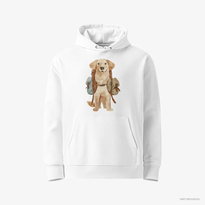 Golden Retriever Hoodie – Men White Hoodie Eco-Friendly – with a Backpack (on White Background)