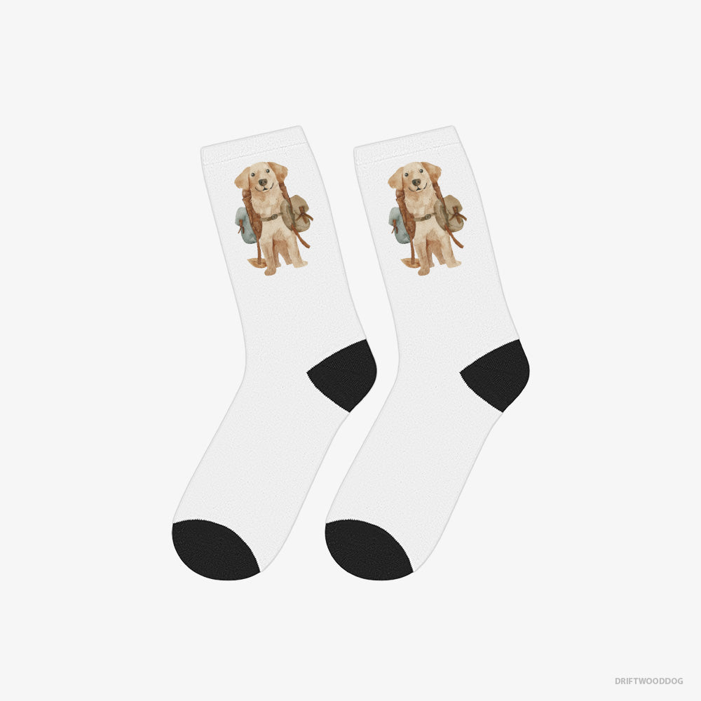 Cute Golden Retriever with a Backpack – Socks White – Classic